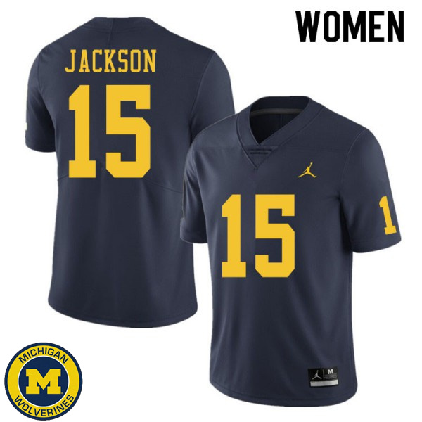 Women Michigan Wolverines #15 Giles Jackson Navy College Game Jersey